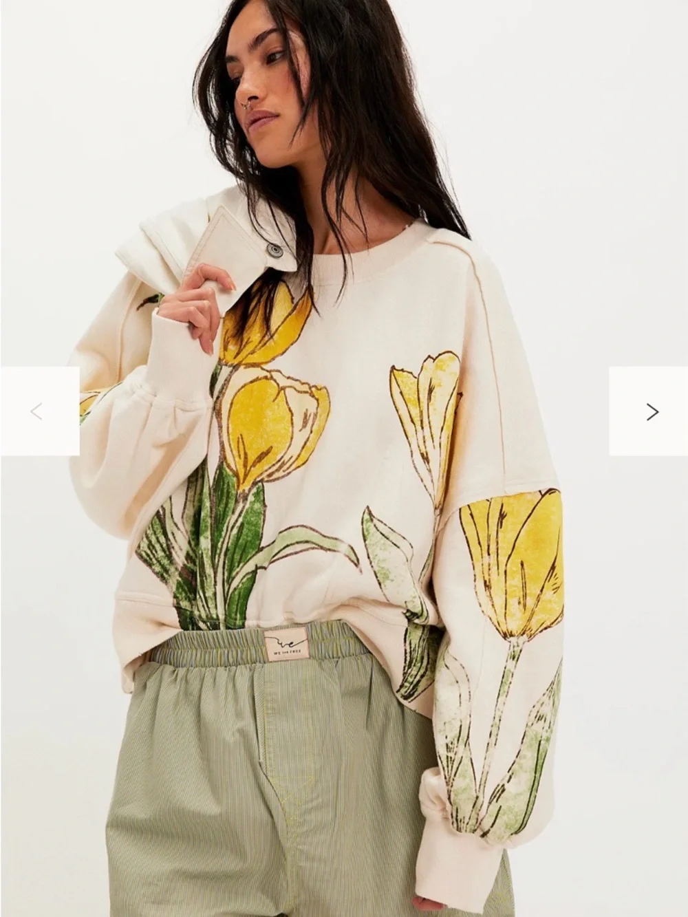 Free People Gaia Sweatshirt Medium Color: Tulip Ivory Combo NWT - Picture 1 of 6